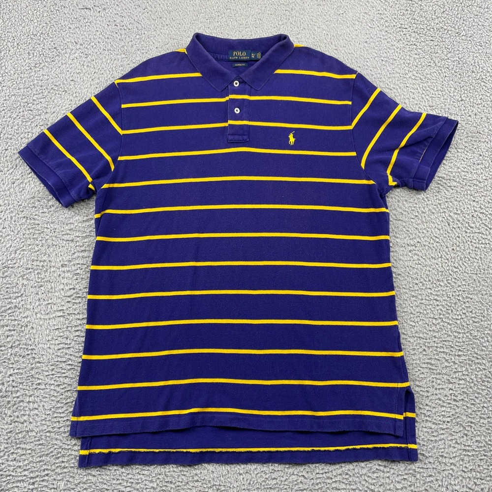 Polo Ralph Lauren Polo Shirt Mens XL Purple Yellow Striped Classic Fit Cotton